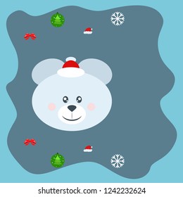 new year card bow bear christmas ball snowflake santa hat vector background