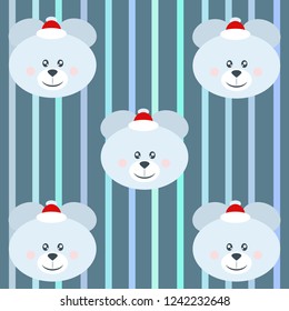 new year card bow bear christmas ball snowflake santa hat vector background