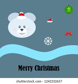 new year card bow bear christmas ball snowflake santa hat vector background