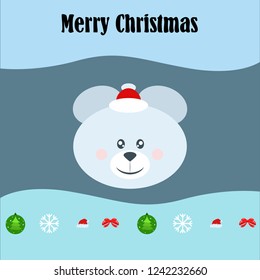 new year card bow bear christmas ball snowflake santa hat vector background