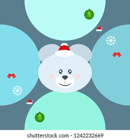 new year card bow bear christmas ball snowflake santa hat vector background