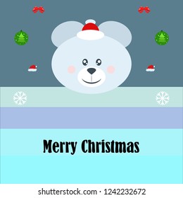 new year card bow bear christmas ball snowflake santa hat vector background