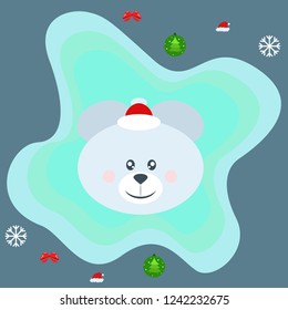 new year card bow bear christmas ball snowflake santa hat vector background