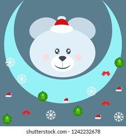 new year card bow bear christmas ball snowflake santa hat vector background