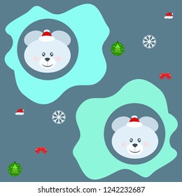 new year card bow bear christmas ball snowflake santa hat vector background