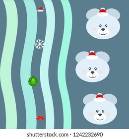 new year card bow bear christmas ball snowflake santa hat vector background