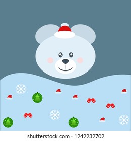 new year card bow bear christmas ball snowflake santa hat vector background
