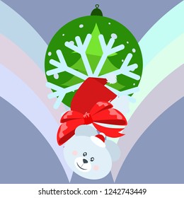 new year card bow bear christmas ball snowflake santa hat vector background