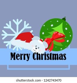 new year card bow bear christmas ball snowflake santa hat vector background