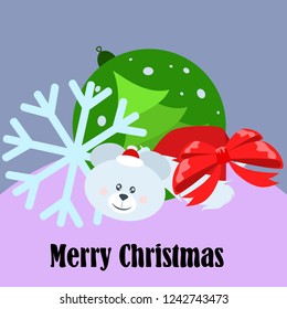 new year card bow bear christmas ball snowflake santa hat vector background
