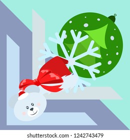 new year card bow bear christmas ball snowflake santa hat vector background