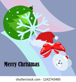 new year card bow bear christmas ball snowflake santa hat vector background