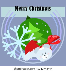 new year card bow bear christmas ball snowflake santa hat vector background