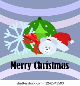 new year card bow bear christmas ball snowflake santa hat vector background