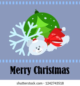 new year card bow bear christmas ball snowflake santa hat vector background