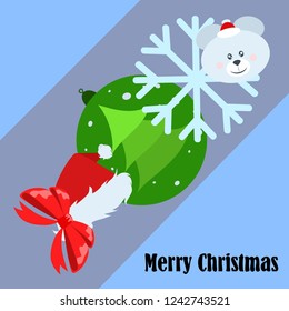 new year card bow bear christmas ball snowflake santa hat vector background