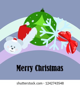 new year card bow bear christmas ball snowflake santa hat vector background