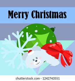 new year card bow bear christmas ball snowflake santa hat vector background