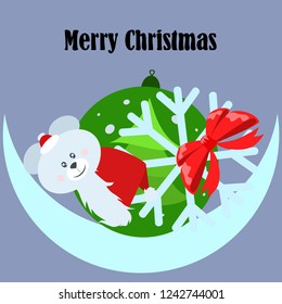 new year card bow bear christmas ball snowflake santa hat vector background