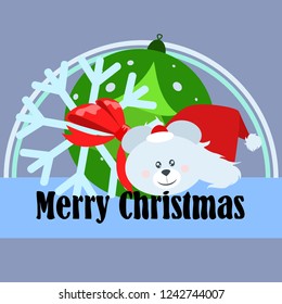 new year card bow bear christmas ball snowflake santa hat vector background