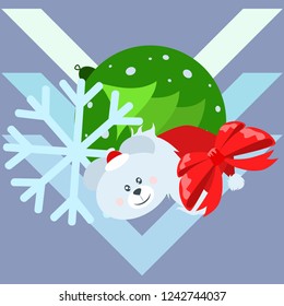 new year card bow bear christmas ball snowflake santa hat vector background