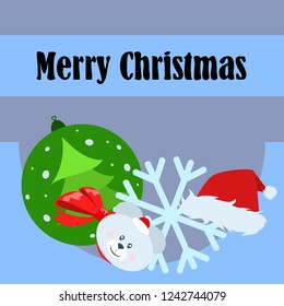 new year card bow bear christmas ball snowflake santa hat vector background