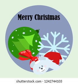 new year card bow bear christmas ball snowflake santa hat vector background