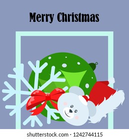 new year card bow bear christmas ball snowflake santa hat vector background