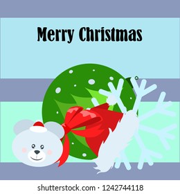 new year card bow bear christmas ball snowflake santa hat vector background
