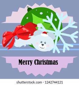 new year card bow bear christmas ball snowflake santa hat vector background