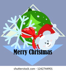 new year card bow bear christmas ball snowflake santa hat vector background