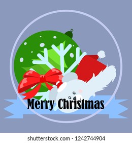 new year card bow bear christmas ball snowflake santa hat vector background