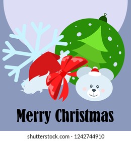 new year card bow bear christmas ball snowflake santa hat vector background