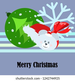 new year card bow bear christmas ball snowflake santa hat vector background
