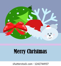 new year card bow bear christmas ball snowflake santa hat vector background