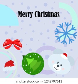 new year card bow bear christmas ball snowflake santa hat vector background