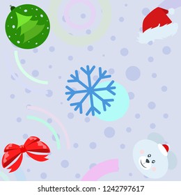 new year card bow bear christmas ball snowflake santa hat vector background
