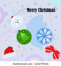 new year card bow bear christmas ball snowflake santa hat vector background