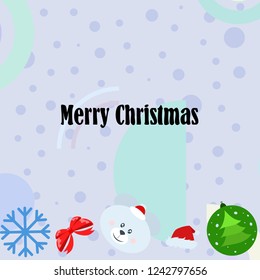 new year card bow bear christmas ball snowflake santa hat vector background