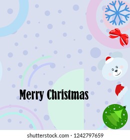 new year card bow bear christmas ball snowflake santa hat vector background