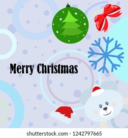 new year card bow bear christmas ball snowflake santa hat vector background