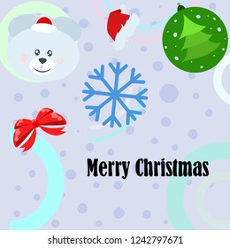 new year card bow bear christmas ball snowflake santa hat vector background