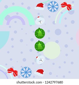 new year card bow bear christmas ball snowflake santa hat vector background