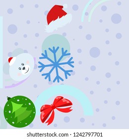 new year card bow bear christmas ball snowflake santa hat vector background