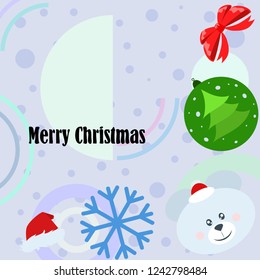 new year card bow bear christmas ball snowflake santa hat vector background