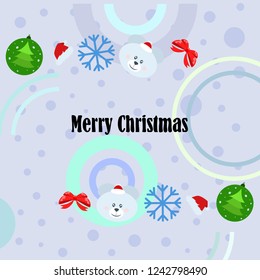 new year card bow bear christmas ball snowflake santa hat vector background