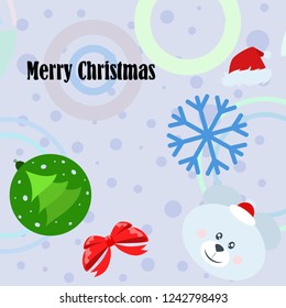 new year card bow bear christmas ball snowflake santa hat vector background