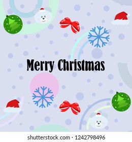 new year card bow bear christmas ball snowflake santa hat vector background