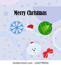 new year card bow bear christmas ball snowflake santa hat vector background