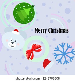 new year card bow bear christmas ball snowflake santa hat vector background